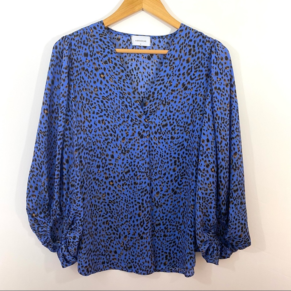 ADRIENNE Animal Print Bubble Sleeve Blouse Medium